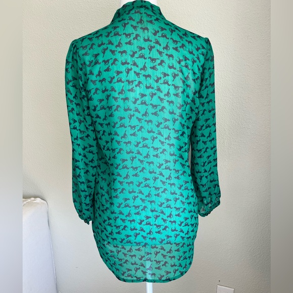 Xhilaration Emerald Green Tie-Neck Printed Blouse - Picture 3 of 6